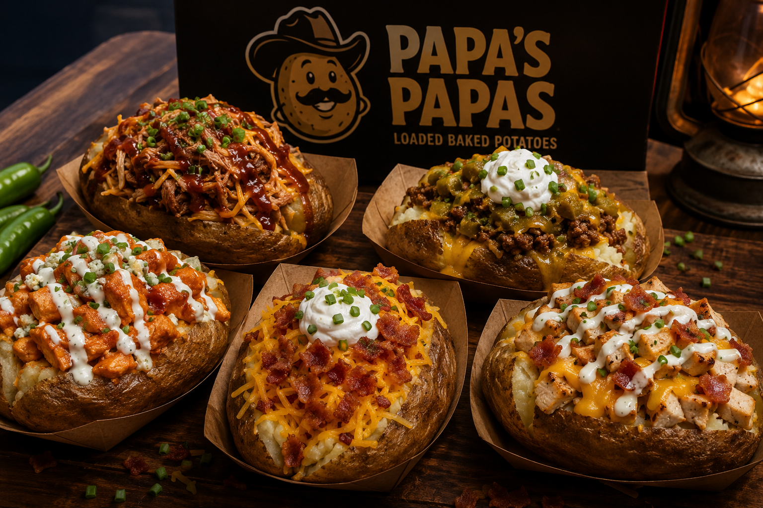 Papa's Papas loaded baked potatoes